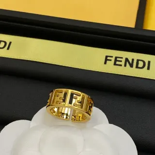 Fendi FF Logo Wide Band Gold-Tone Ring