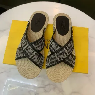 Fendi FF Monogram Crossed-Strap Espadrille Slippers