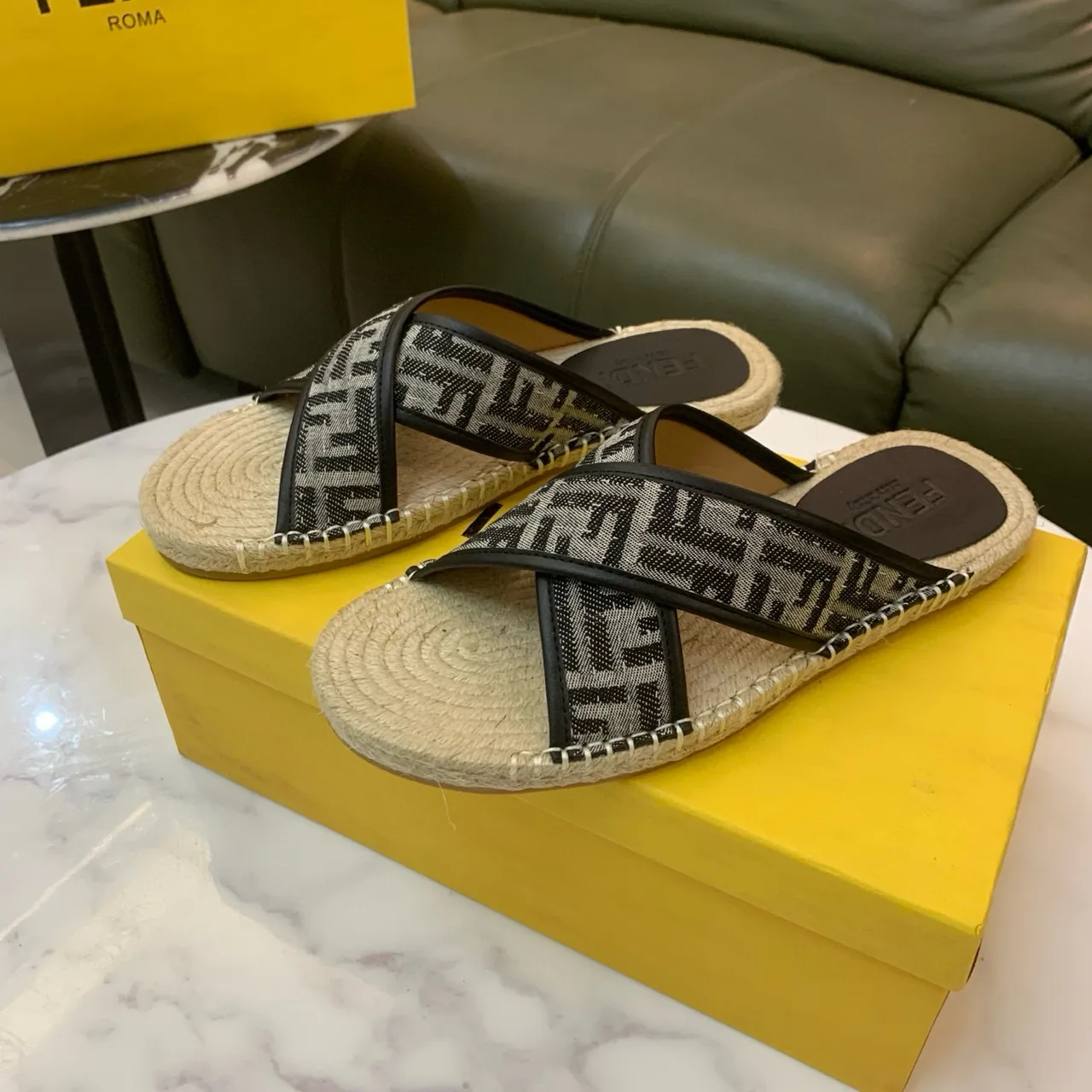 Fendi FF Monogram Crossed-Strap Espadrille Slippers 2