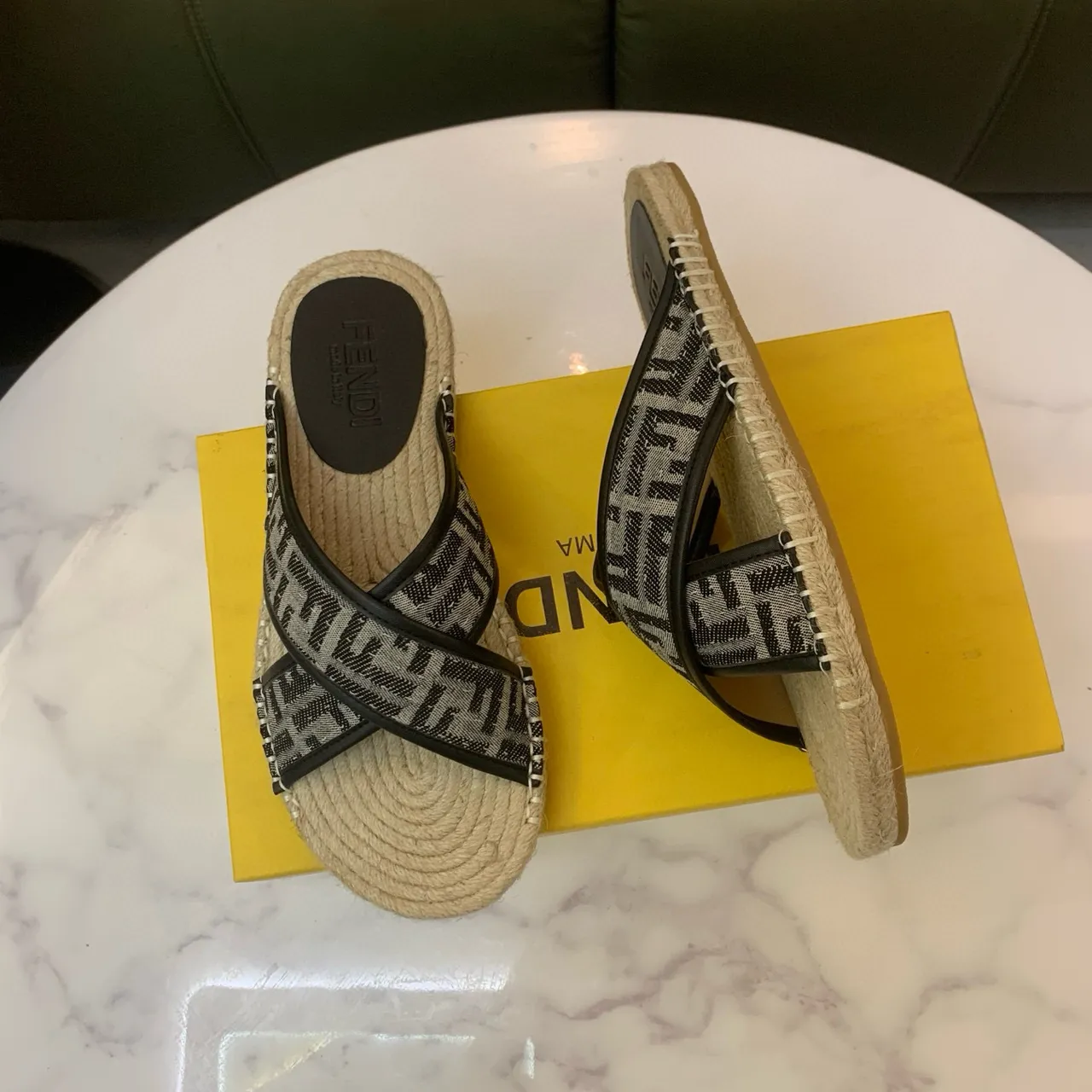 Fendi FF Monogram Crossed-Strap Espadrille Slippers 3