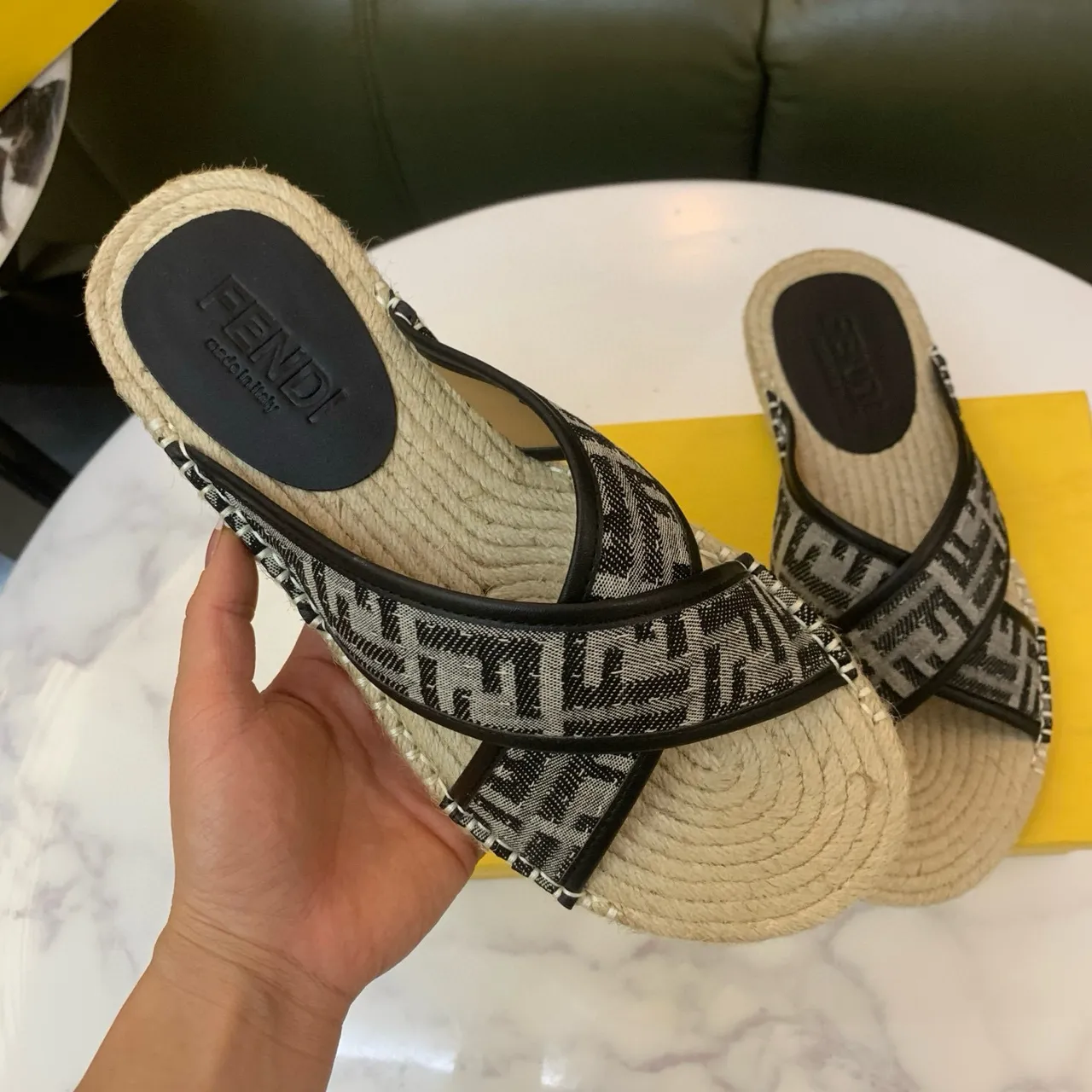 Fendi FF Monogram Crossed-Strap Espadrille Slippers 4