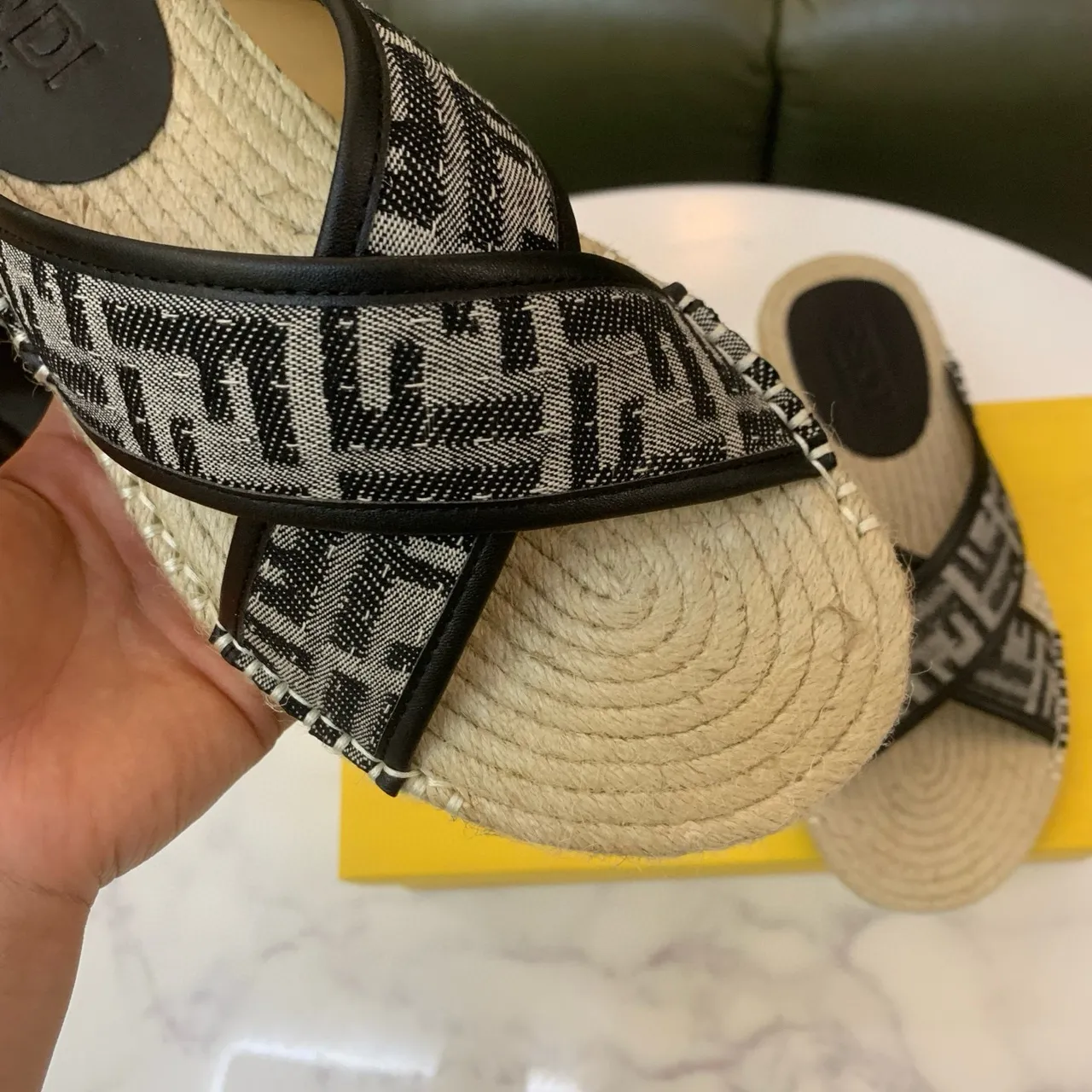 Fendi FF Monogram Crossed-Strap Espadrille Slippers 5