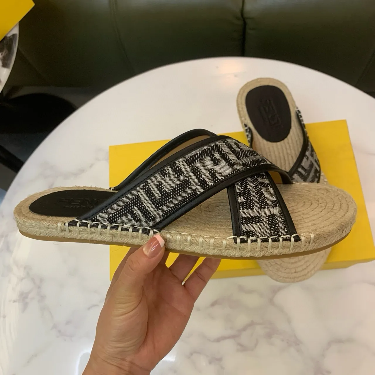 Fendi FF Monogram Crossed-Strap Espadrille Slippers 6