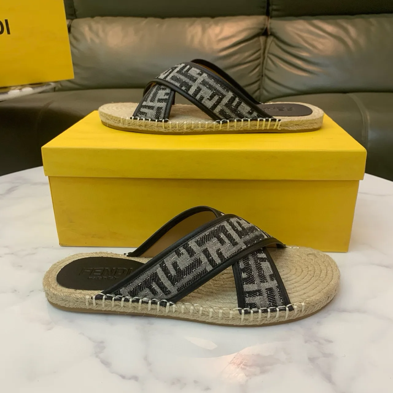 Fendi FF Monogram Crossed-Strap Espadrille Slippers 7