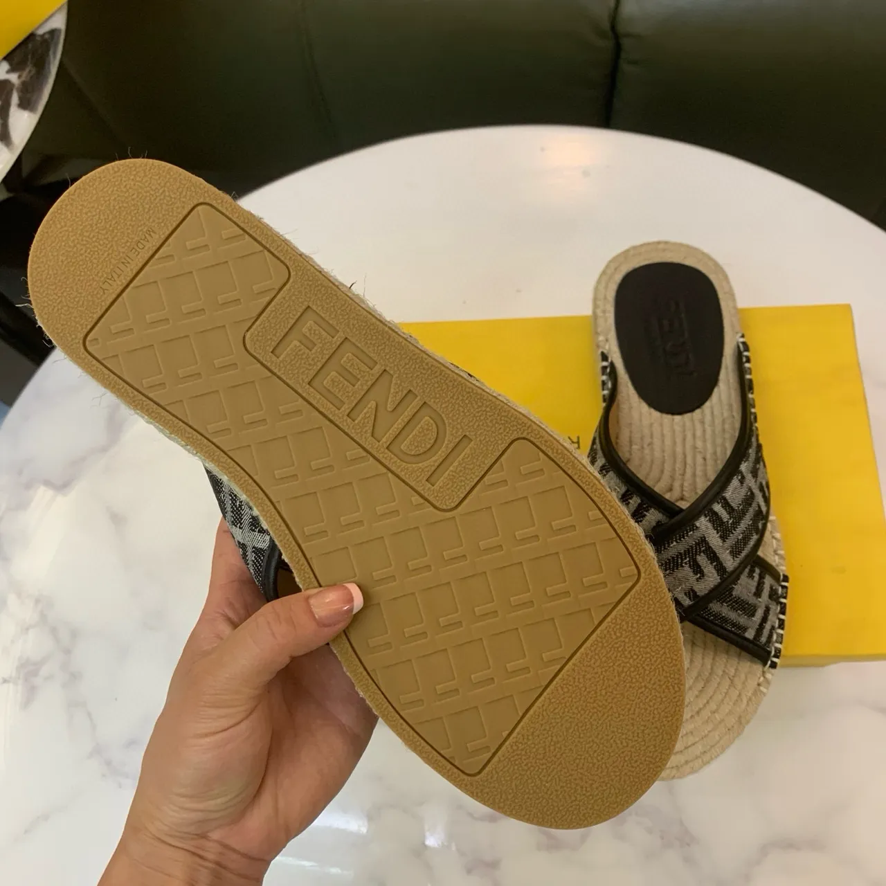 Fendi FF Monogram Crossed-Strap Espadrille Slippers 8