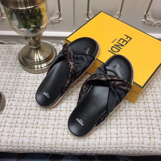 Fendi FF Monogram Strap Black Slippers 3