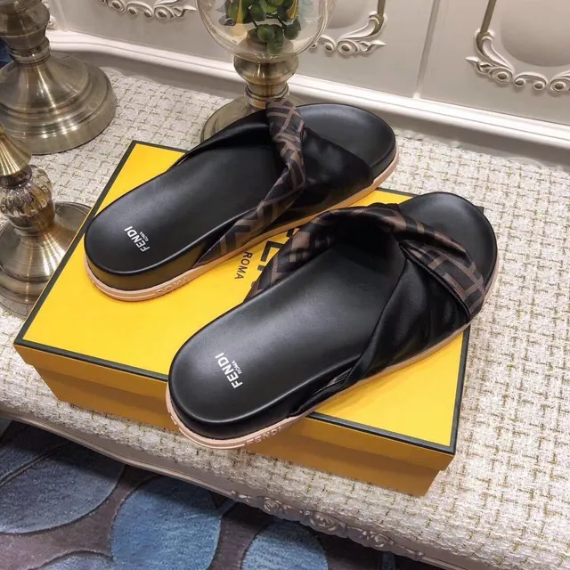 Fendi FF Monogram Strap Black Slippers 5