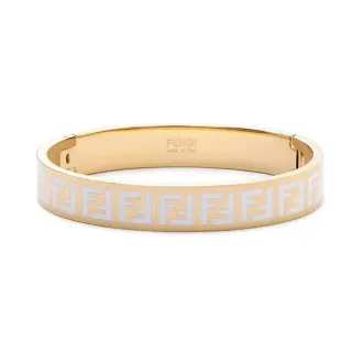 Fendi FF Motif Gold-Tone White Enamel Hinged Bangle Bracelet