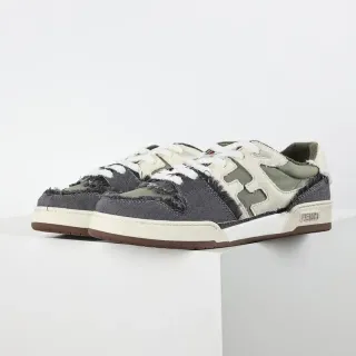 Fendi FF Sneaker Gray Olive Denim Frayed Lifestyle Sneakers
