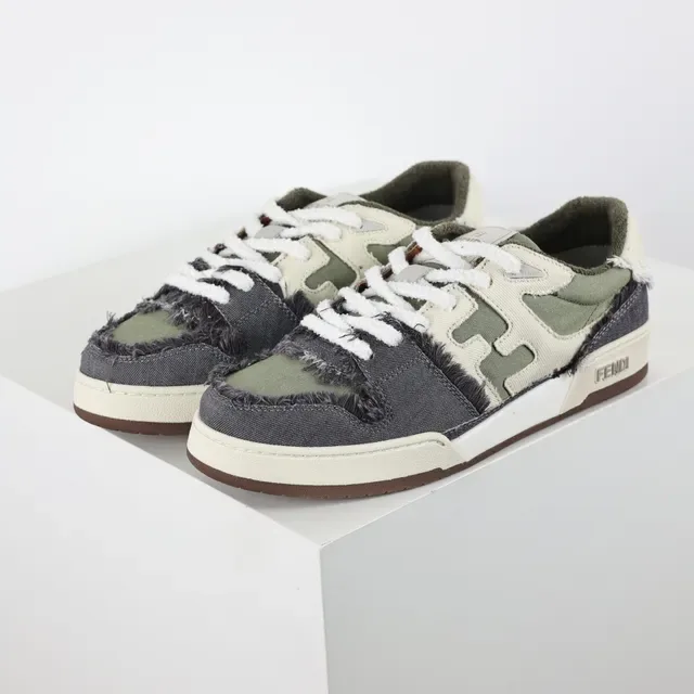 Fendi FF Sneaker Gray Olive Denim Frayed Lifestyle Sneakers 2