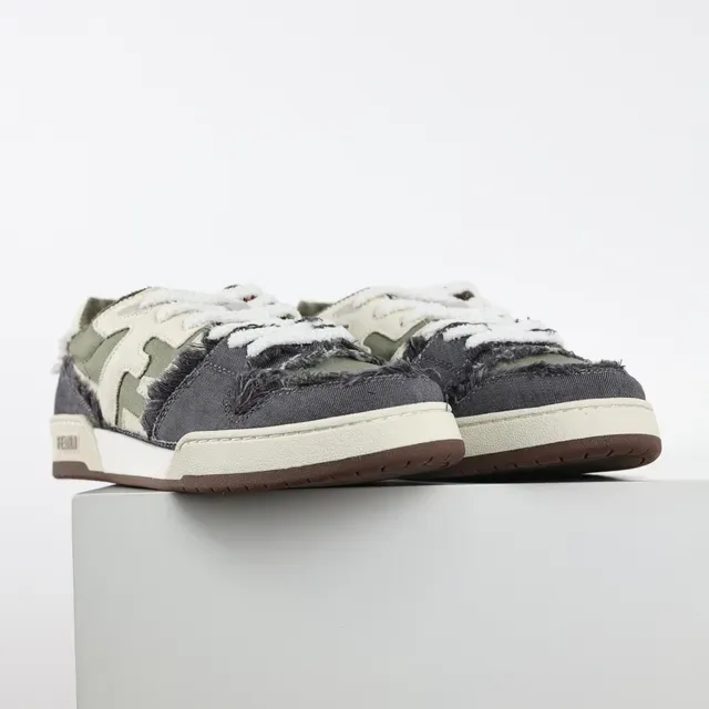Fendi FF Sneaker Gray Olive Denim Frayed Lifestyle Sneakers 3