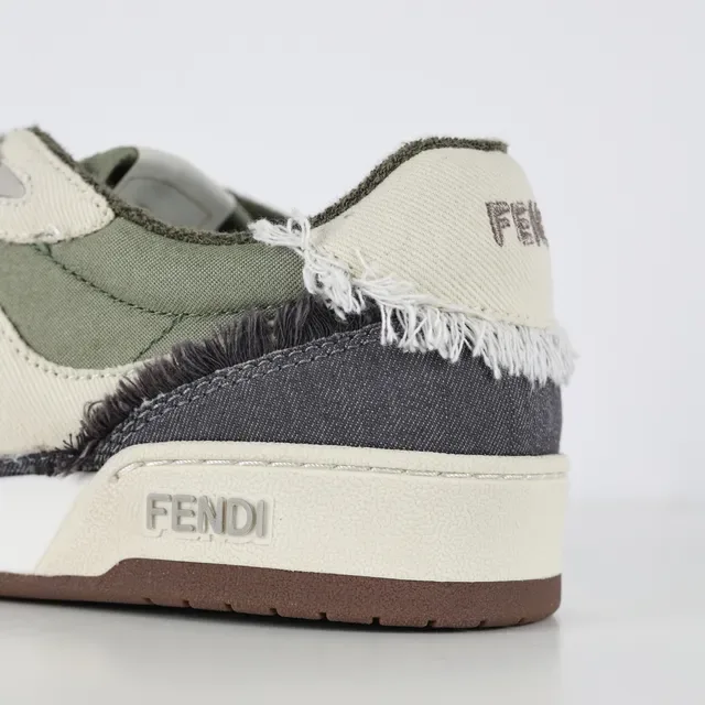Fendi FF Sneaker Gray Olive Denim Frayed Lifestyle Sneakers 4