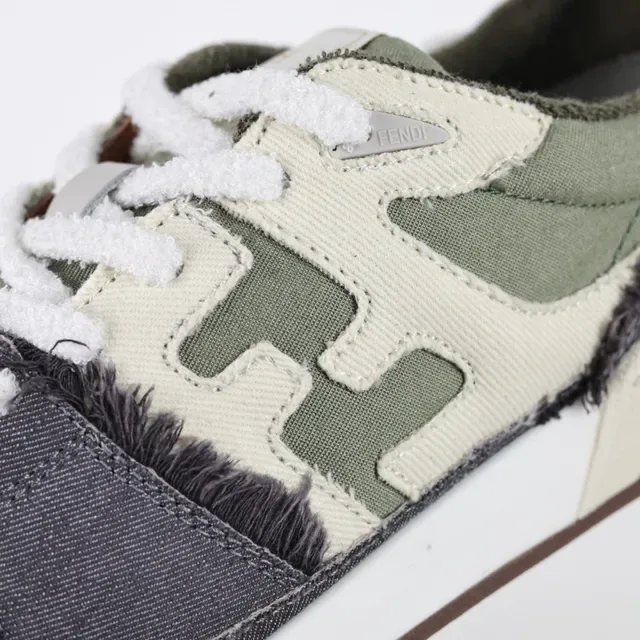 Fendi FF Sneaker Gray Olive Denim Frayed Lifestyle Sneakers 6