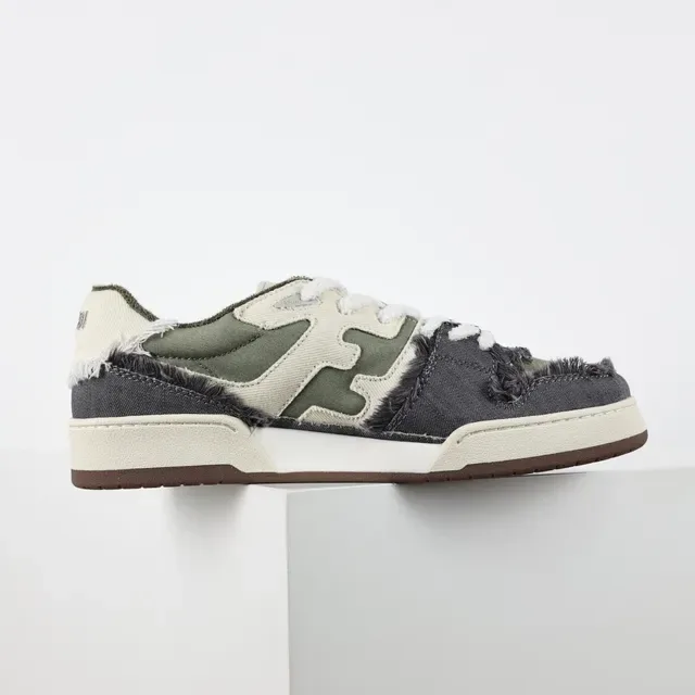 Fendi FF Sneaker Gray Olive Denim Frayed Lifestyle Sneakers 7