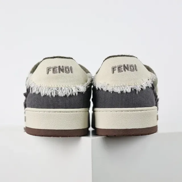 Fendi FF Sneaker Gray Olive Denim Frayed Lifestyle Sneakers 8