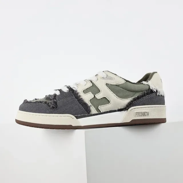 Fendi FF Sneaker Gray Olive Denim Frayed Lifestyle Sneakers 9