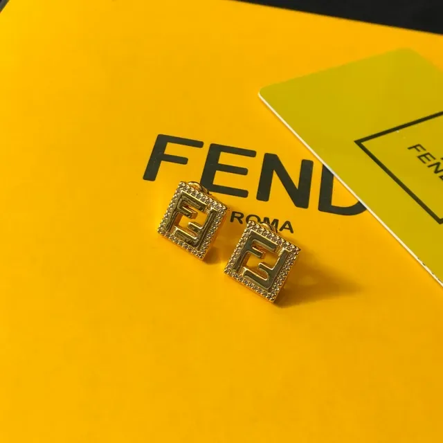 Fendi FF Square Pavé Stud Earrings 2