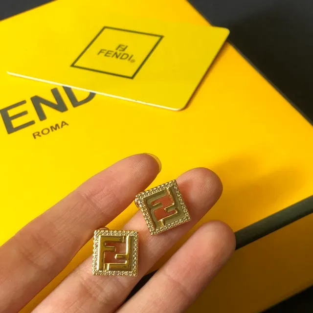 Fendi FF Square Pavé Stud Earrings 7