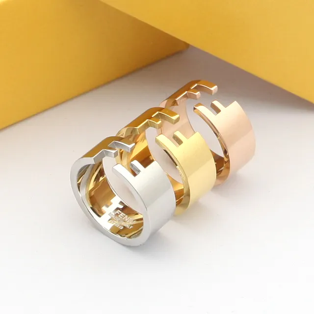 Fendi FF Triple Stack Ring Set Silver Gold Rose Gold Rings 6