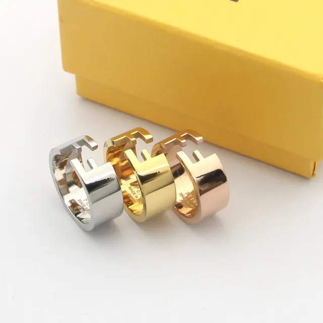 Fendi FF Triple Stack Ring Set Silver Gold Rose Gold Rings 7