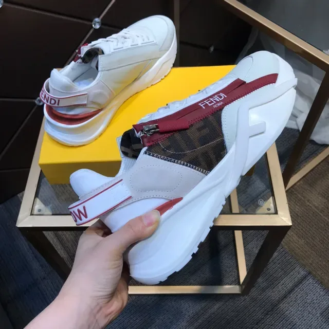 Fendi First أبيض وأحمر FF مونوغرام أحذية رياضية سميكة 5