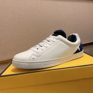 Fendi Lifestyle Sneaker White Navy Leather Upper Blue Contrast Heel Lifestyle Sneakers