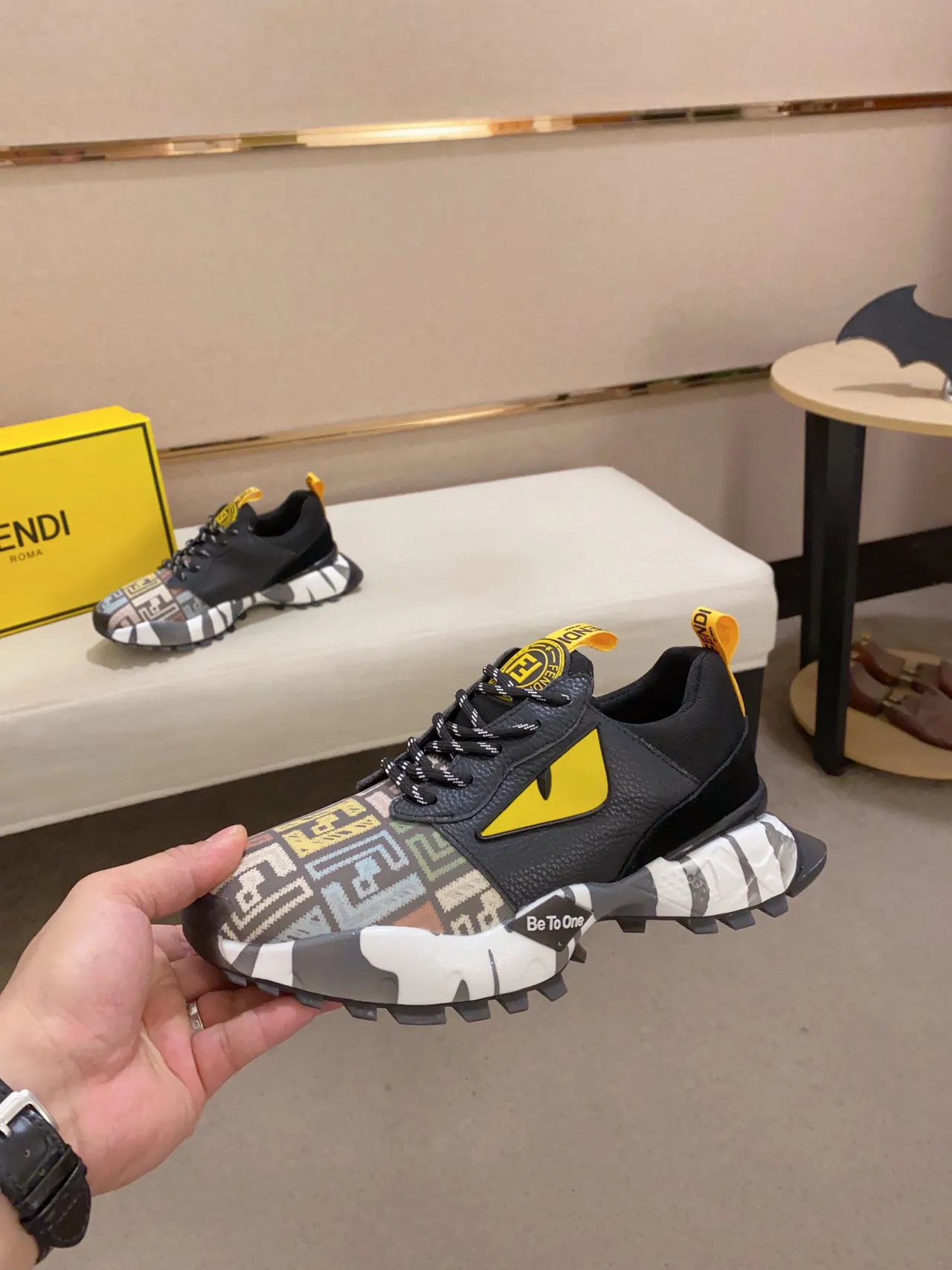 Fendi Monster Eye Runner Multicolor Geometric Print Chunky Sneaker 8