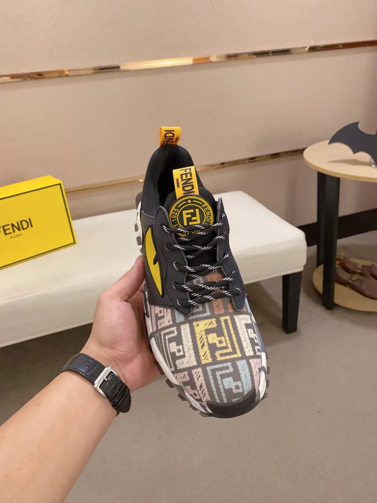 Fendi Monster Eye Runner Multicolor Geometric Print Chunky Sneaker 9
