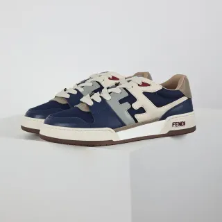 Fendi Navy Beige Low-Top Layered Textile-Leather Upper Lifestyle Sneakers