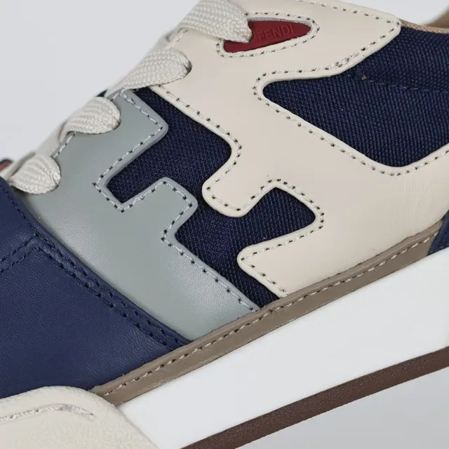 Fendi Navy Beige Tênis Lifestyle Low-Top com Camadas de Textil e Couro no Upper 6