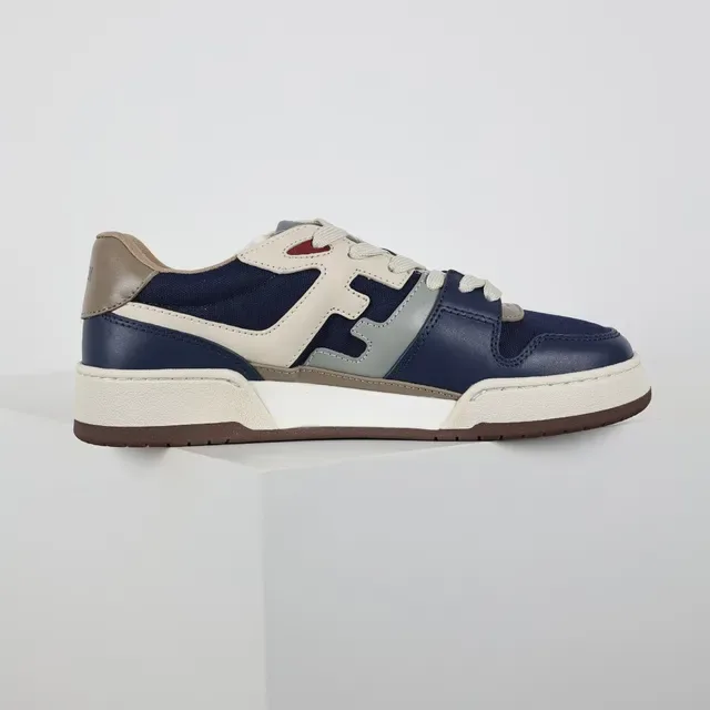 Fendi Navy Beige Tênis Lifestyle Low-Top com Camadas de Textil e Couro no Upper 7