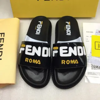 Fendi Roma Logo Black Patent Slippers