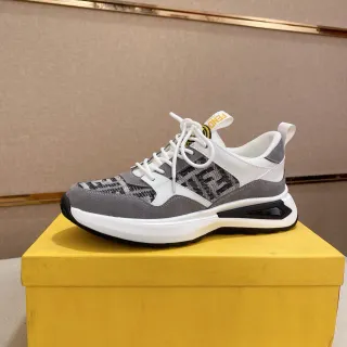 Fendi Run Away Gray White FF Monogram Jacquard Layered Sole Chunky Sneakers
