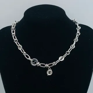 Fendi Silver Chunky Link Chain Integrated Logo Discs Necklace