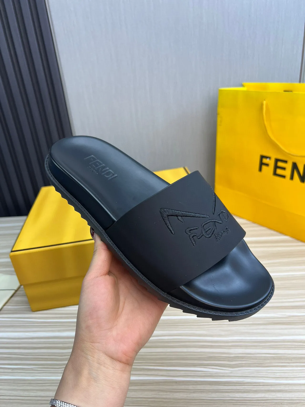 Fendi Slide Black Molded Rubber Slipper 5