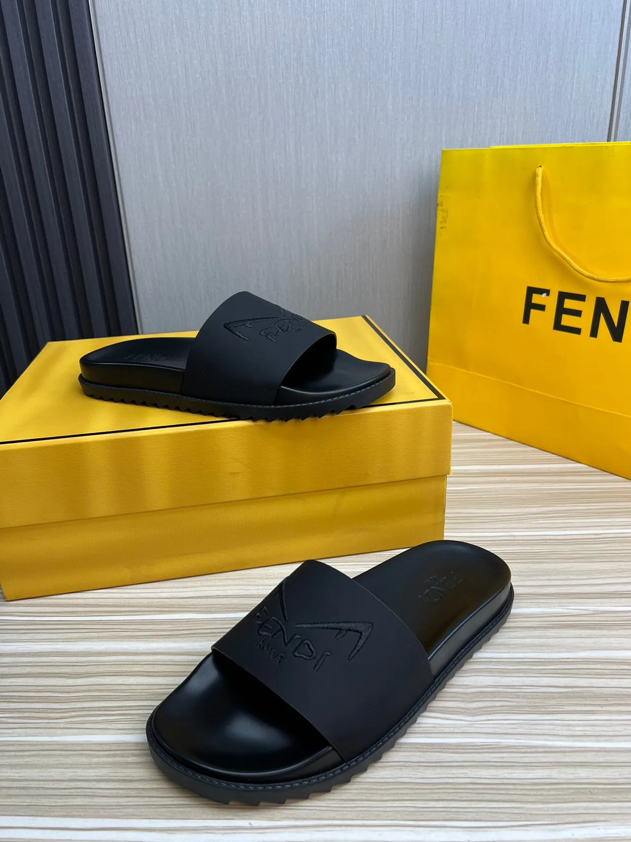 Fendi Slide Black Molded Rubber Slipper 9