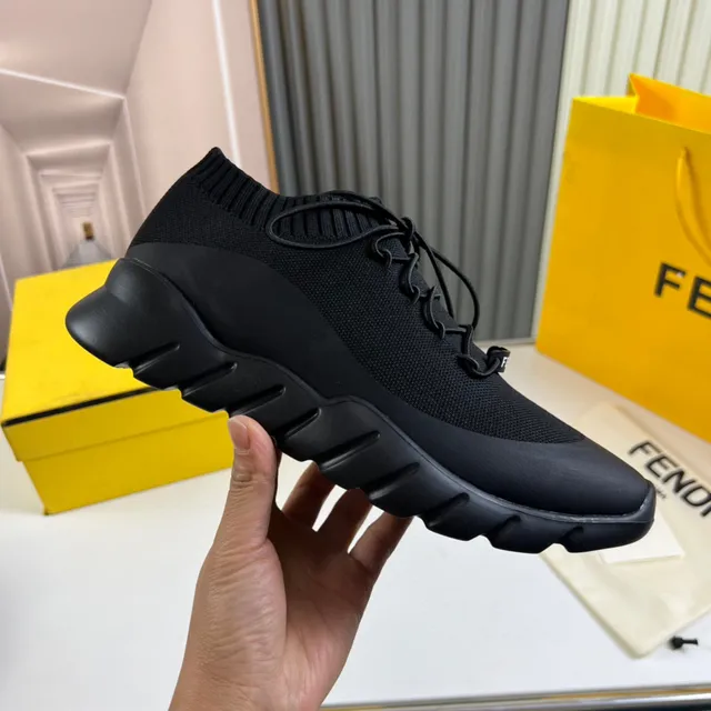 Fendi Speed Trainer Tênis chunky preto de malha com ajuste de meia 4