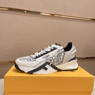 Fendi White Black Asymmetrical Strap Zigzag Stitching Chunky Sneakers