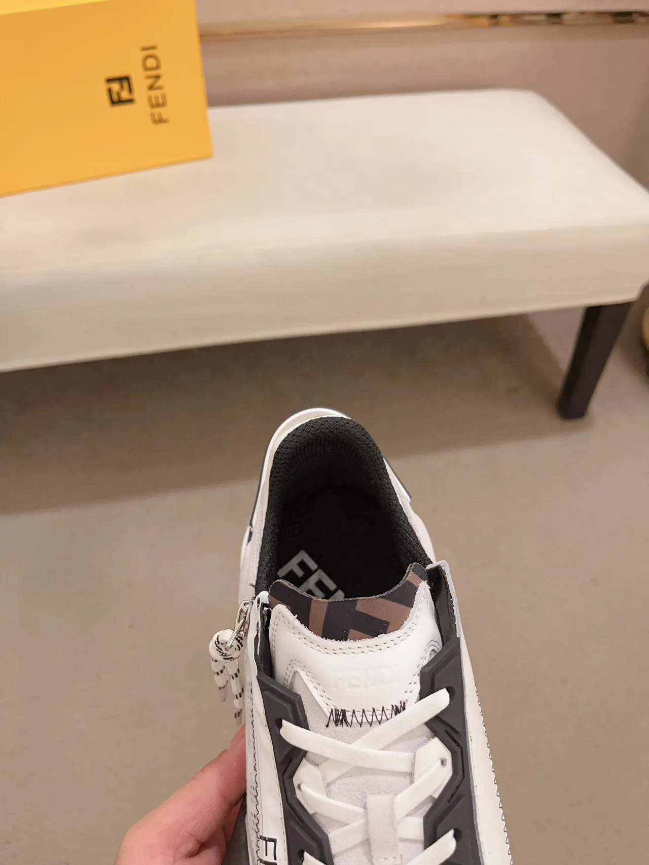 Fendi White Black Asymmetrical Strap Zigzag Stitching Chunky Sneakers 6