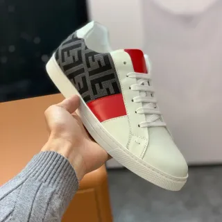 Fendi White Red Low-Top Leather And Jacquard Upper Lifestyle Sneakers