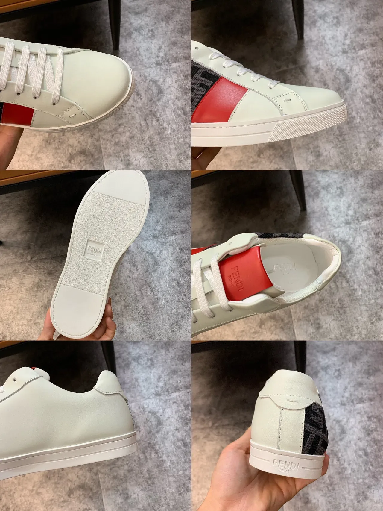 Fendi Baskets Lifestyle Blancs et Rouges Basses en Cuir et Jacquard 2