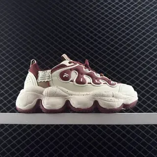 Fila PEASE Beige Burgundy Flame-Shaped Overlay Chunky Sneakers