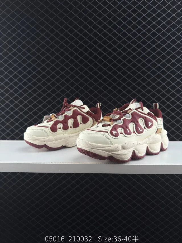 Fila PEASE Beige Burgundy Flame-Shaped Overlay Chunky Sneakers 2