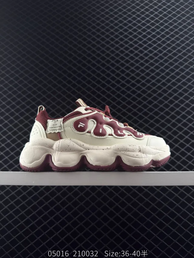 Fila PEASE Beige Burgundy Flame-Shaped Overlay Chunky Sneakers 6