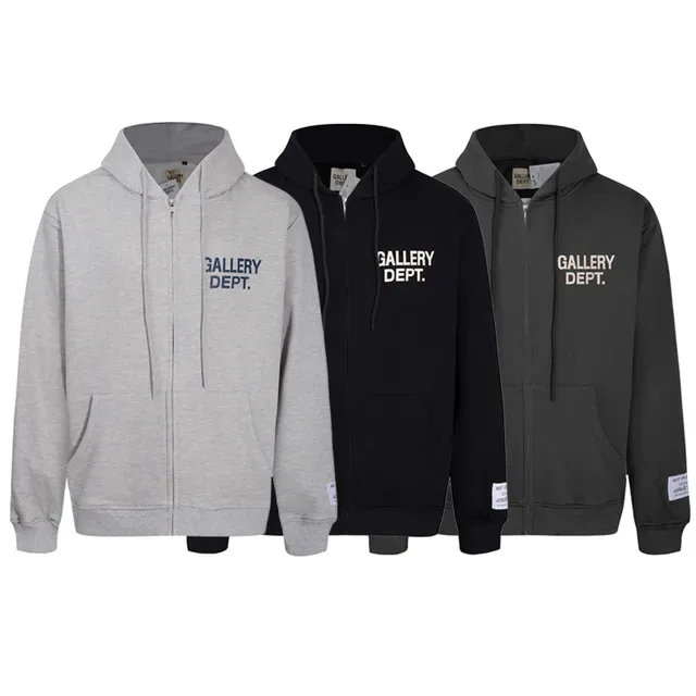 Gallery Dept Zip-Up Gray Black Hooded Hoodie 2