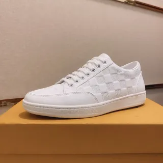 All-White Checkerboard-Panel Lifestyle Sneaker