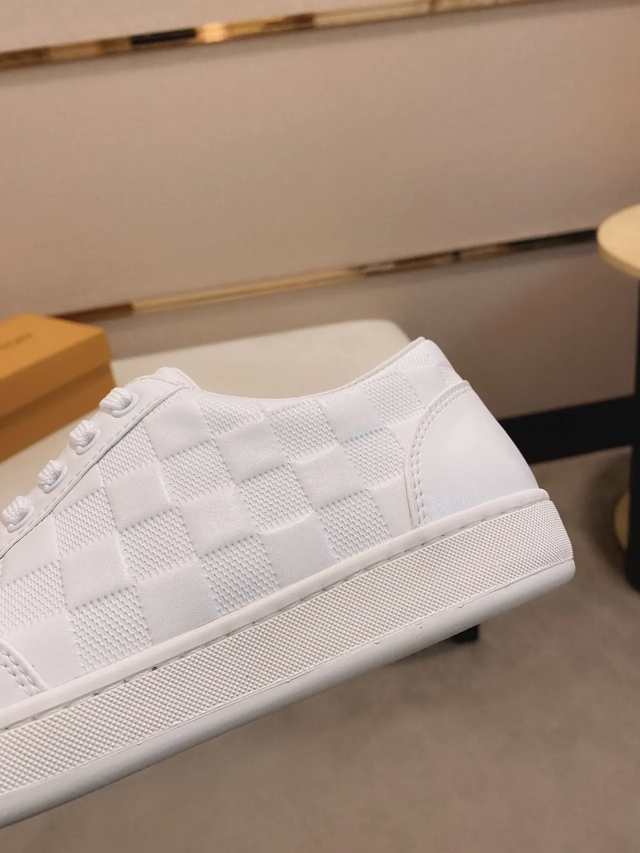 All-White Checkerboard-Panel Lifestyle Sneaker 4