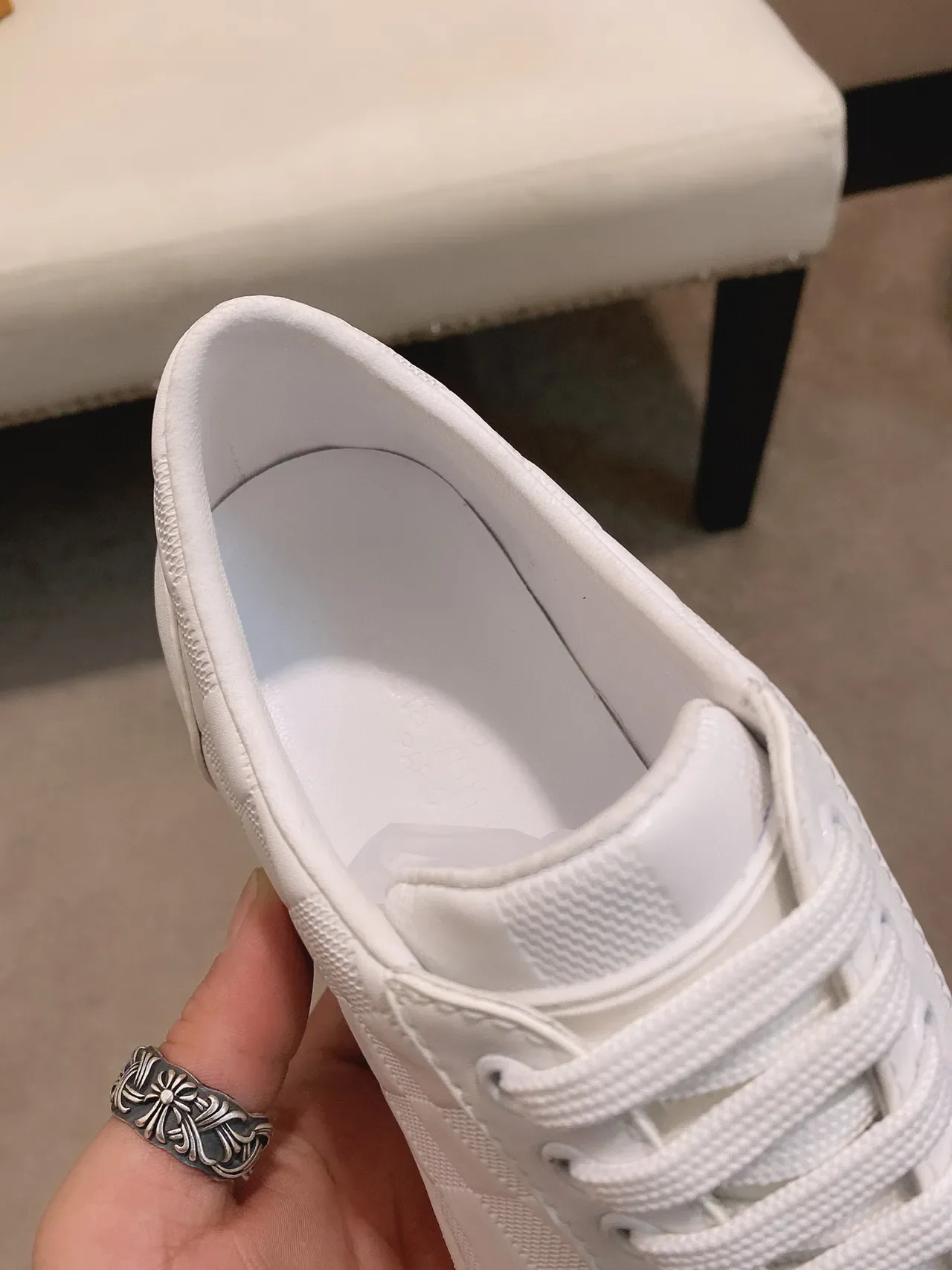 All-White Checkerboard-Panel Lifestyle Sneaker 5