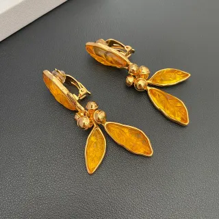 Amber Resin Leaf Clip-On Earrings