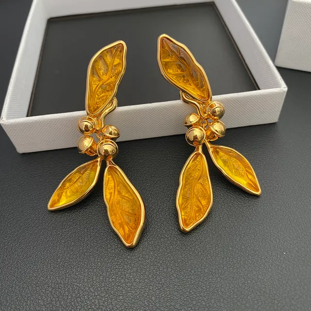 Amber Resin Leaf Clip-On Earrings 6